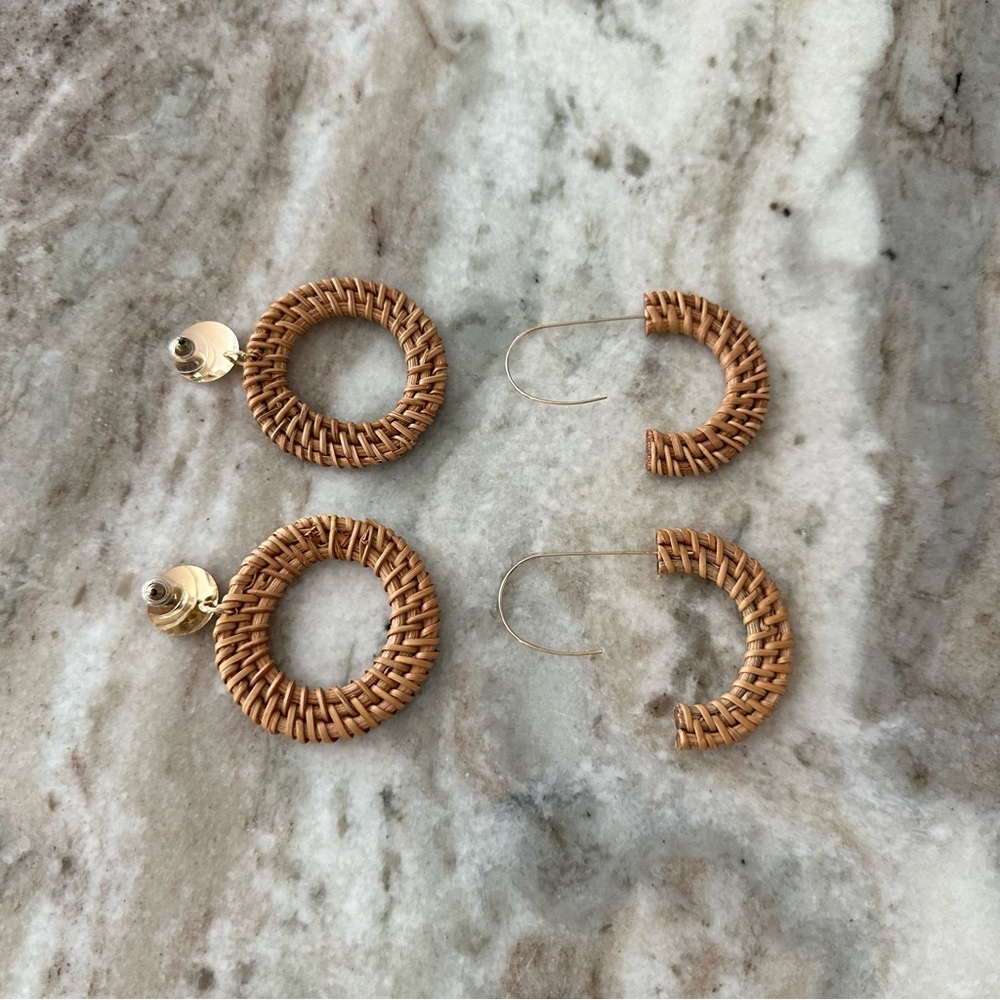 Set of 2 Rattan Woven Earrings - Spring / Summer / Beach / Vacation - Picture 6 of 7